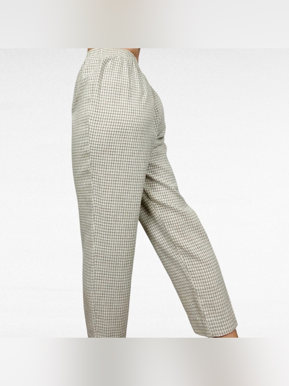 VINTAGE Briggs New York Beige Taupe Micro Plaid High Waist Pull On Flax Pants - Picture 5 of 8
